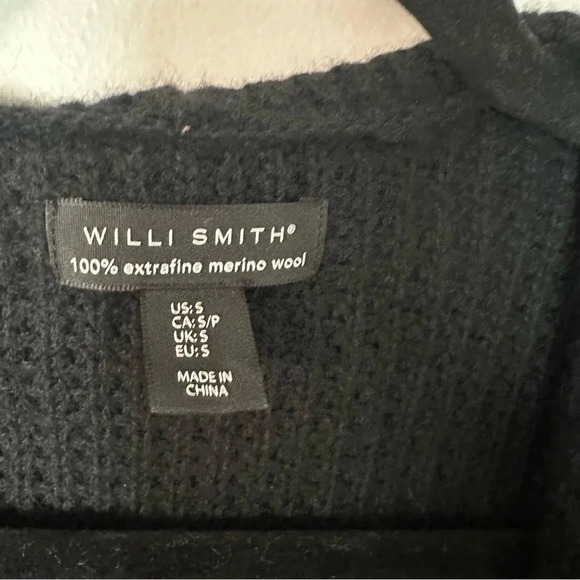 Willi Smith Long Sleeve Black Draped Open Front Merino Wool Sweater Sz S GUC - Picture 3 of 7